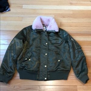 Bomber jacket with faux pink fur